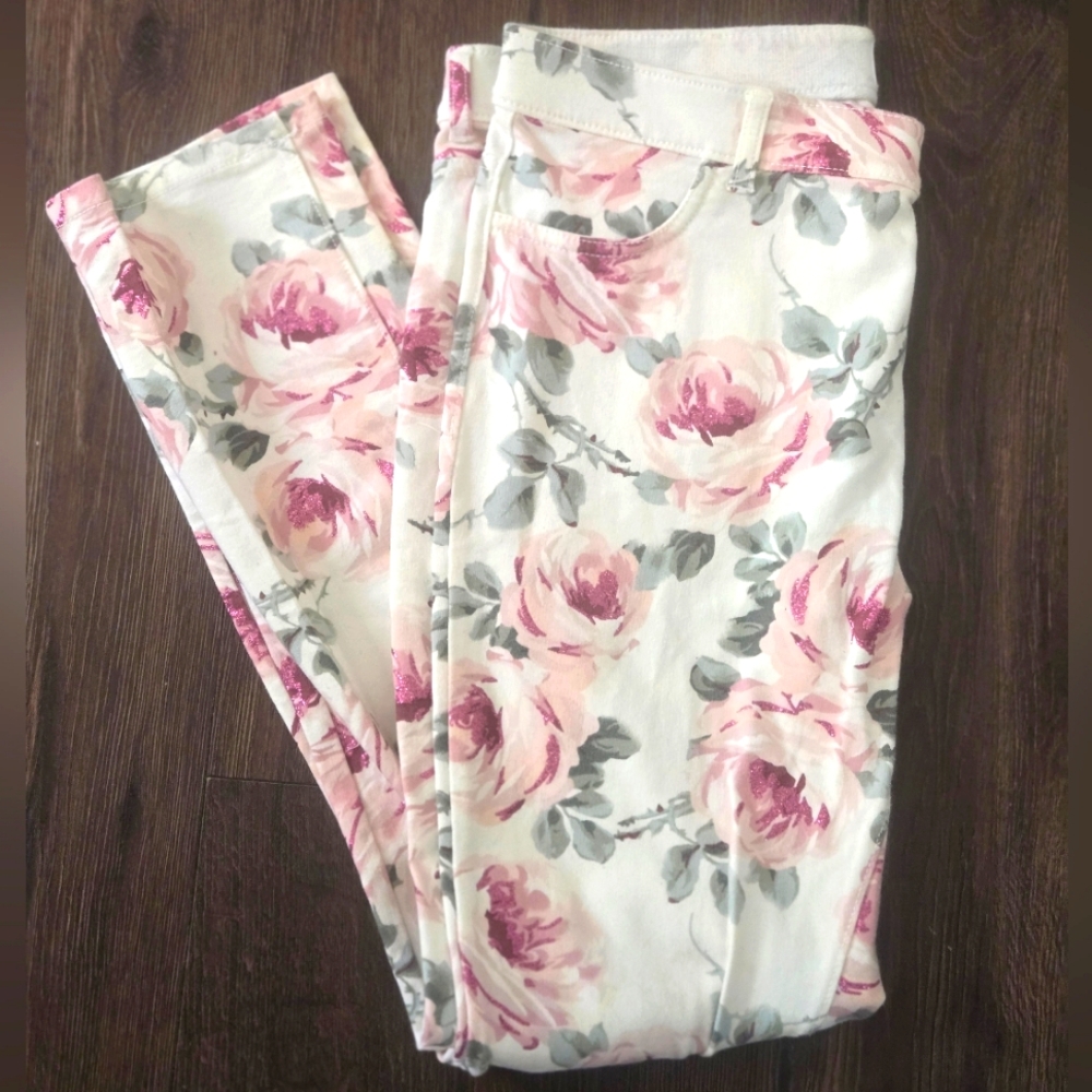 Floral Kids Leggings - Pink and White